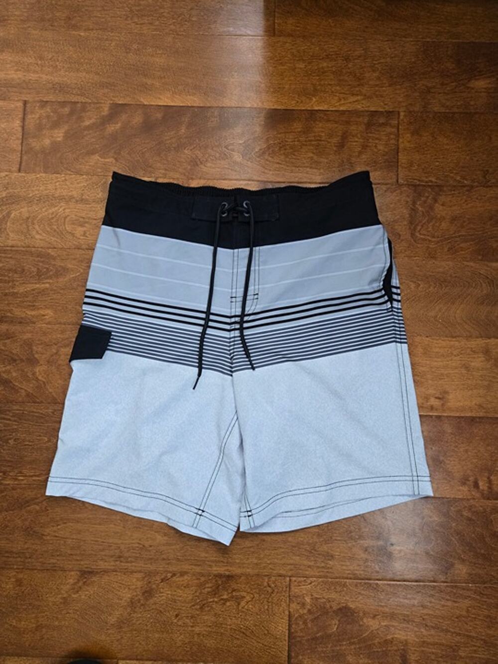 George Swim Trunks Men's Size M Black Grey White Striped